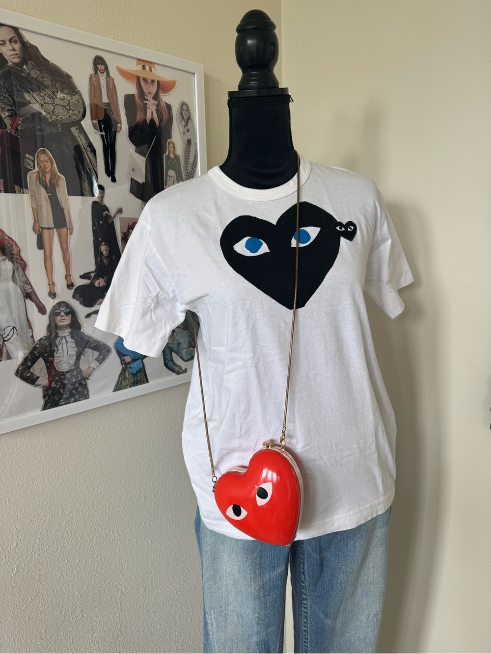 Comme des Garcons White Tee with Black Heart and Blue Eyes - Picture 4 of 4